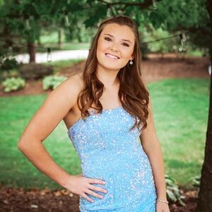 Sherri Hill Light Blue Sequin Strapless Dress
